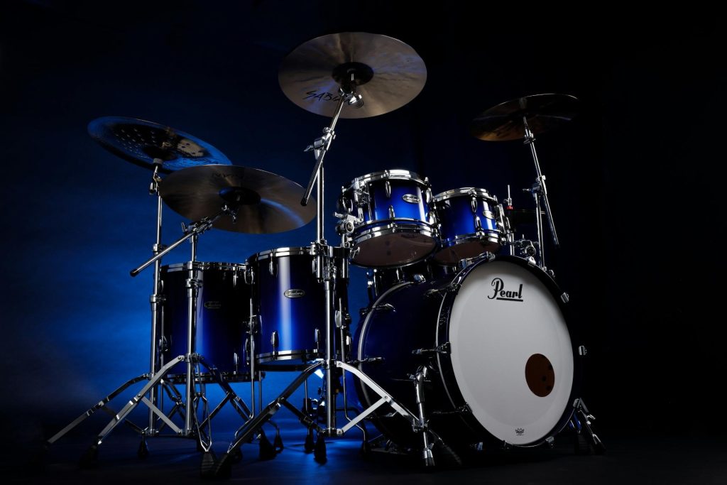 Blue drum set on stage