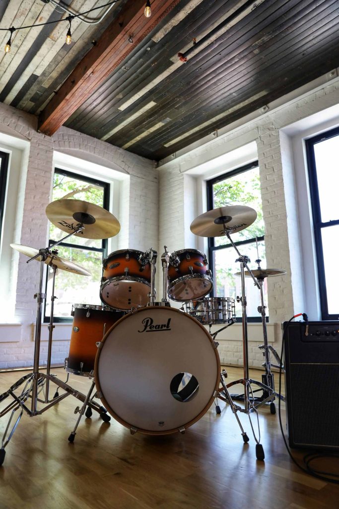 Drum set in bright room